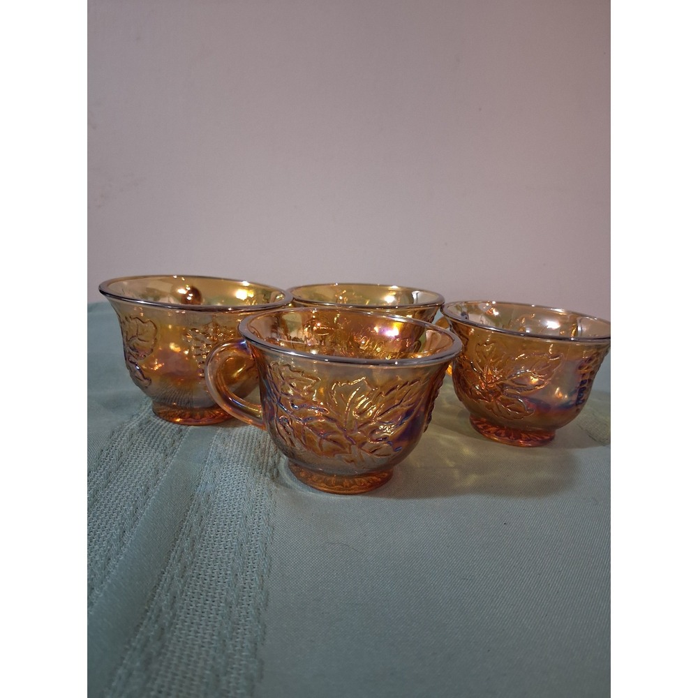 Indiana Glass Harvest Grape Marigold Carnival Glass Punch Cups Set of 4 Vintage